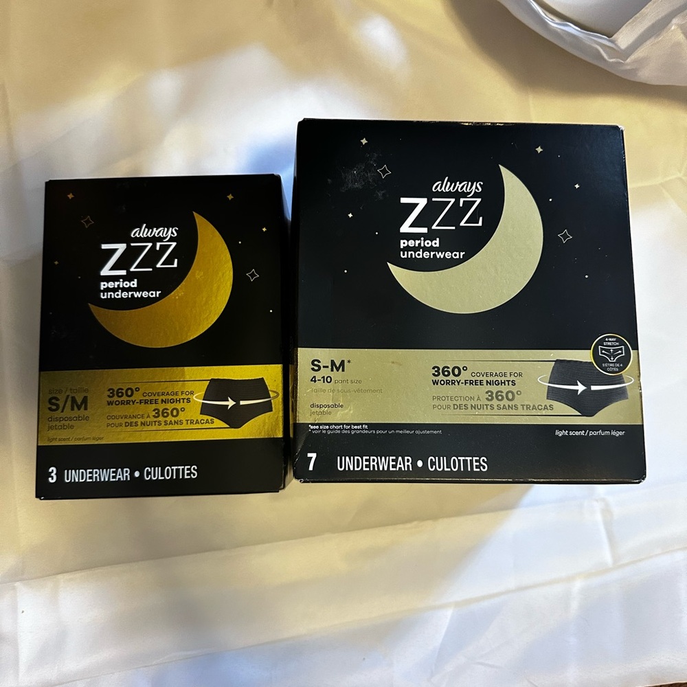 Always ZZZ Period Underwear S/M Bundle Of 2 New Boxes Never Opened